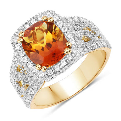 Anillo de plata de ley .925 con citrino y topacio blanco genuinos de 3.71 quilates