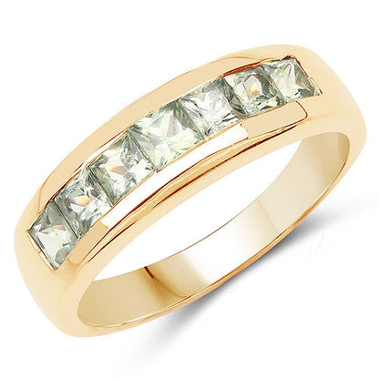 Anillo de plata de ley .925 chapado en oro amarillo de 14 quilates con zafiro verde auténtico de 1.26 quilates