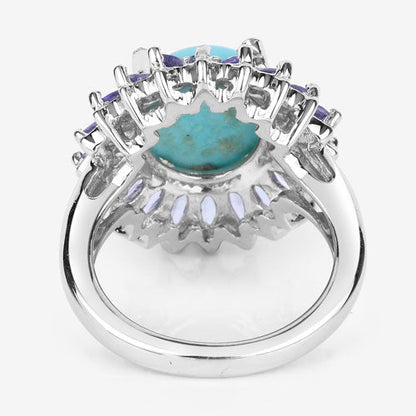 Anillo de plata de ley .925 con larimar y tanzanita genuinos de 6.10 quilates
