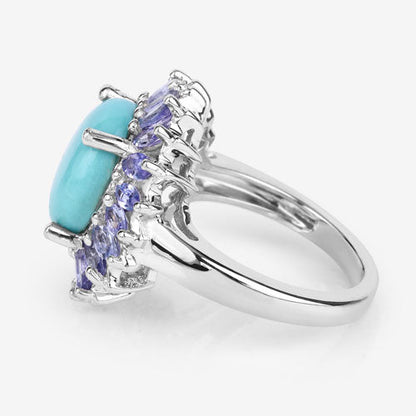 Anillo de plata de ley .925 con larimar y tanzanita genuinos de 6.10 quilates