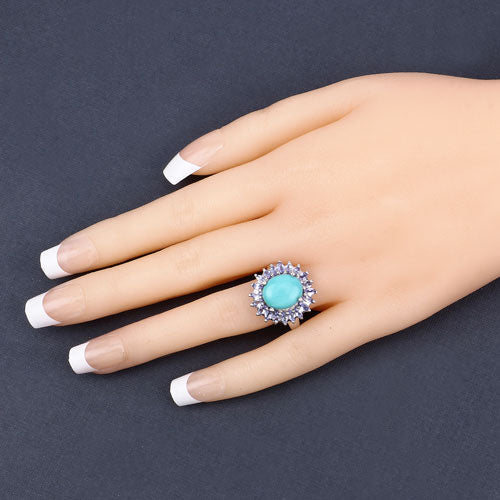 Anillo de plata de ley .925 con larimar y tanzanita genuinos de 6.10 quilates
