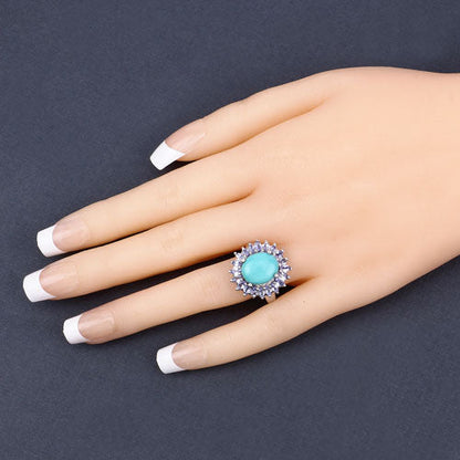 Anillo de plata de ley .925 con larimar y tanzanita genuinos de 6.10 quilates