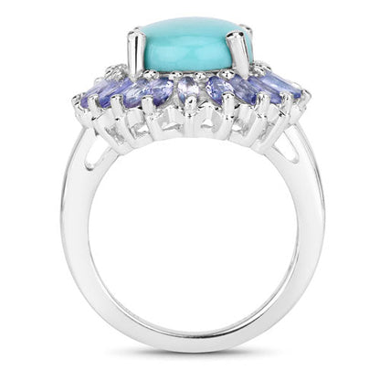 Anillo de plata de ley .925 con larimar y tanzanita genuinos de 6.10 quilates