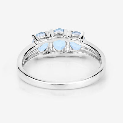 Anillo de plata de ley .925 con aguamarina auténtica de 0.95 quilates y diamantes blancos