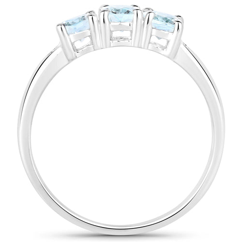 Anillo de plata de ley .925 con aguamarina auténtica de 0.95 quilates y diamantes blancos