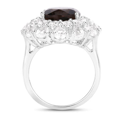 Anillo de plata esterlina .925 con cuarzo ahumado y topacio blanco genuinos de 9,29 quilates