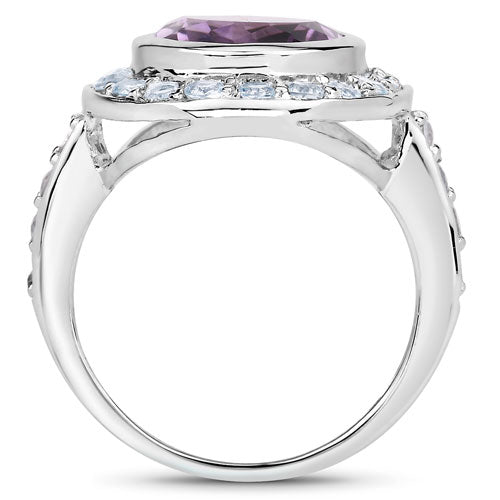 Anillo de Plata de Ley .925 con Amatista Genuina y Topacio Azul de 4.77 Quilates