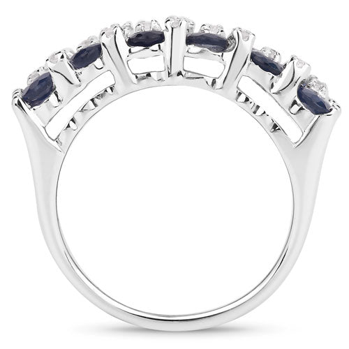 Anillo de plata de ley .925 con zafiro azul auténtico y topacio blanco de 3,66 quilates