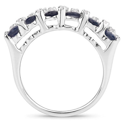 Anillo de plata de ley .925 con zafiro azul auténtico y topacio blanco de 3,66 quilates