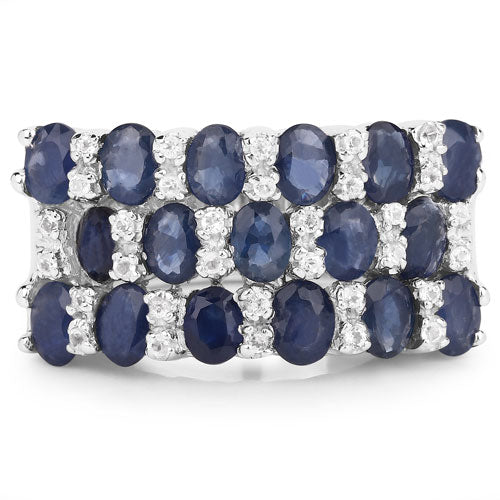 Anillo de plata de ley .925 con zafiro azul auténtico y topacio blanco de 3,66 quilates