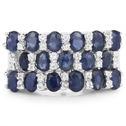 Anillo de plata de ley .925 con zafiro azul auténtico y topacio blanco de 3,66 quilates