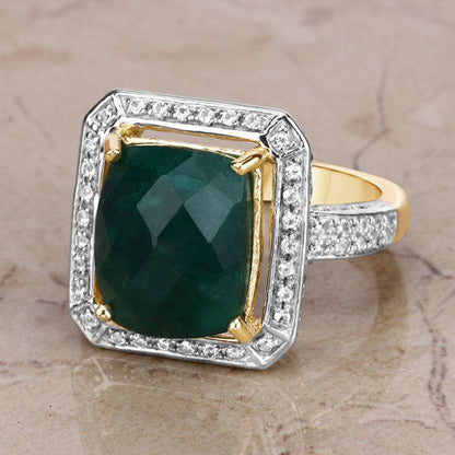 Anillo de plata de ley .925 con esmeralda teñida de 5.18 quilates y topacio blanco