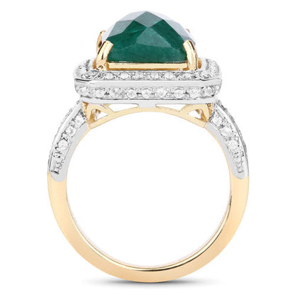 Anillo de plata de ley .925 con esmeralda teñida de 5.18 quilates y topacio blanco