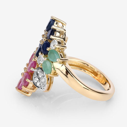 Anillo de plata de ley .925 con varias piedras preciosas de 3,65 quilates