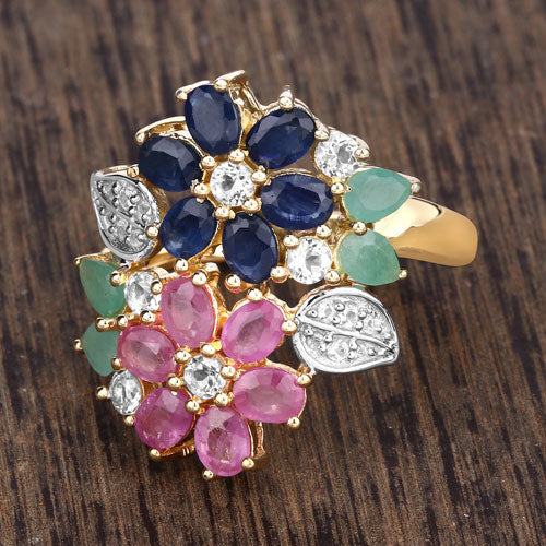 Anillo de plata de ley .925 con varias piedras preciosas de 3,65 quilates