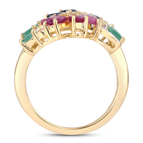 Anillo de plata de ley .925 con varias piedras preciosas de 3,65 quilates