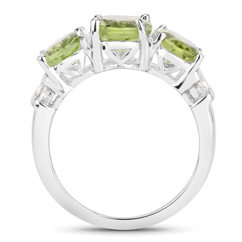 Anillo de plata de ley .925 con peridoto auténtico y topacio blanco de 4.14 quilates