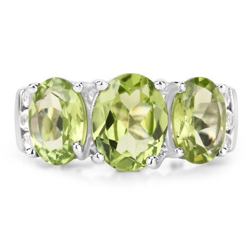 Anillo de plata de ley .925 con peridoto auténtico y topacio blanco de 4.14 quilates