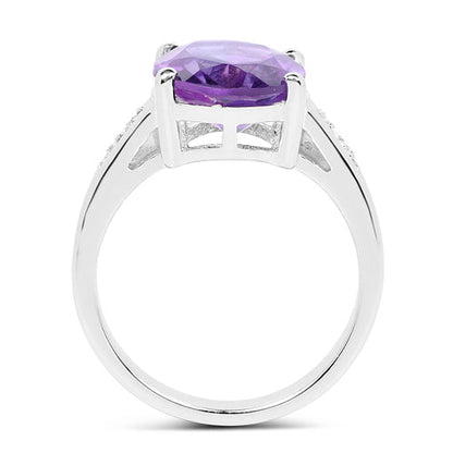 Anillo de Plata Fina .925 con Amatista Genuina y Topacio Blanco de 3.84 Quilates