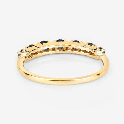 Anillo de oro amarillo de 14K con zafiro azul genuino de 0,43 quilates y diamantes blancos