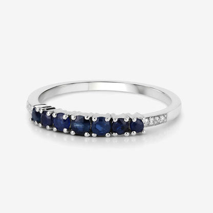 Anillo de oro blanco de 14 quilates con zafiro azul genuino de 0,45 quilates y diamantes blancos