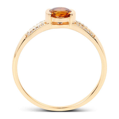 Anillo de oro amarillo de 14 quilates con citrino genuino de 0,51 quilates y diamantes blancos