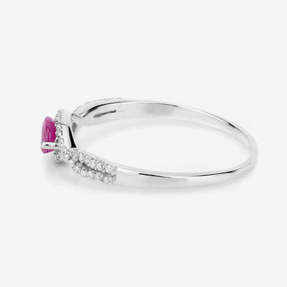 Anillo de oro blanco de 14K con rubí auténtico de 0,40 quilates y diamantes blancos