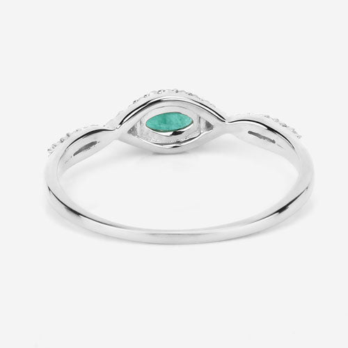 Anillo de oro blanco de 14K con esmeralda zambiana auténtica de 0,32 quilates y diamantes blancos