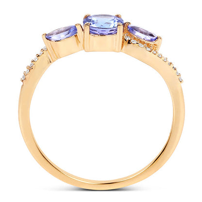 0.70 Carat Genuine Tanzanite and White Diamond 14K Yellow Gold Ring