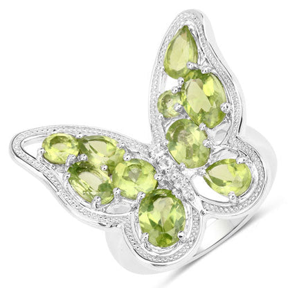 Anillo de plata de ley .925 con peridoto y topacio blanco auténticos de 4.61 quilates