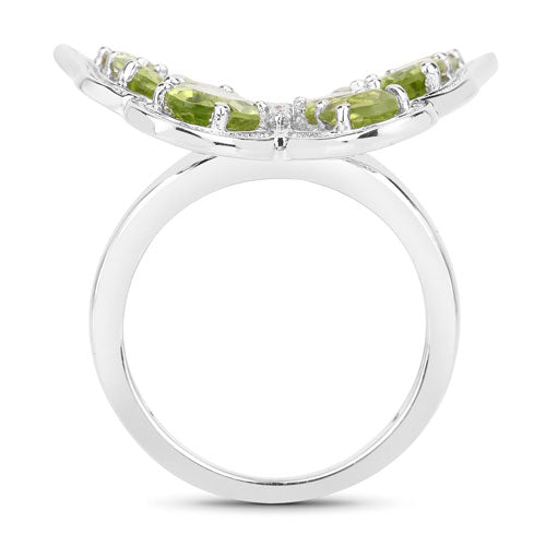 Anillo de plata de ley .925 con peridoto y topacio blanco auténticos de 4.61 quilates