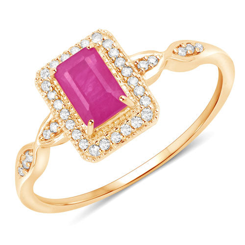 Anillo de oro amarillo de 14 quilates con rubí genuino de 0,75 quilates y diamantes blancos