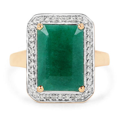 Anillo de 5,71 quilates de Esmeralda Teñida y Diamantes Blancos en Oro Amarillo de 14K