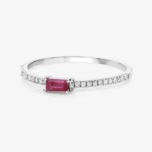 Anillo de oro blanco de 14 quilates con rubí auténtico de 0,22 quilates y diamante blanco