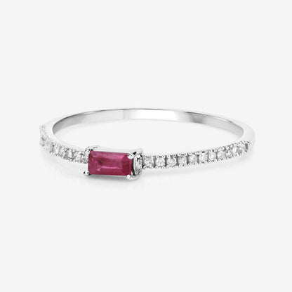 Anillo de oro blanco de 14 quilates con rubí auténtico de 0,22 quilates y diamante blanco