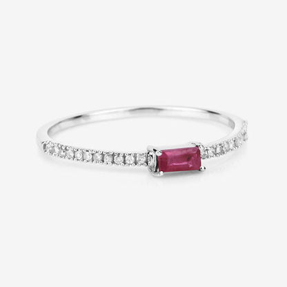 Anillo de oro blanco de 14 quilates con rubí auténtico de 0,22 quilates y diamante blanco