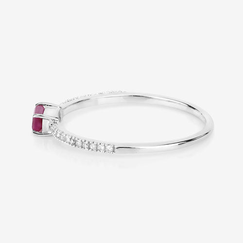 Anillo de oro blanco de 14 quilates con rubí auténtico de 0,22 quilates y diamante blanco
