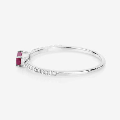 Anillo de oro blanco de 14 quilates con rubí auténtico de 0,22 quilates y diamante blanco