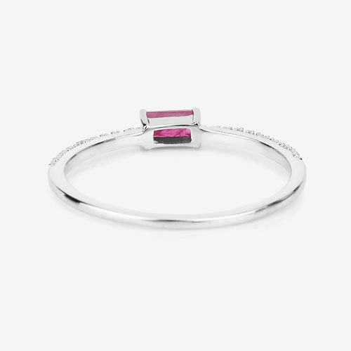 Anillo de oro blanco de 14 quilates con rubí auténtico de 0,22 quilates y diamante blanco