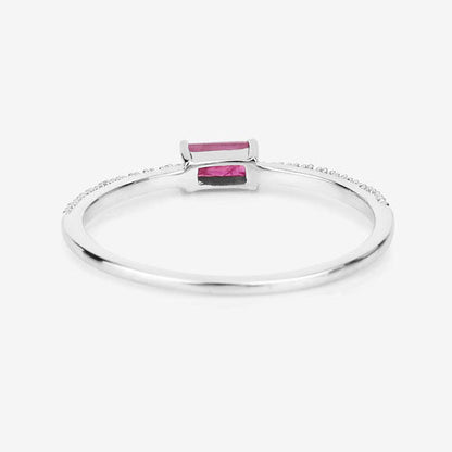 Anillo de oro blanco de 14 quilates con rubí auténtico de 0,22 quilates y diamante blanco