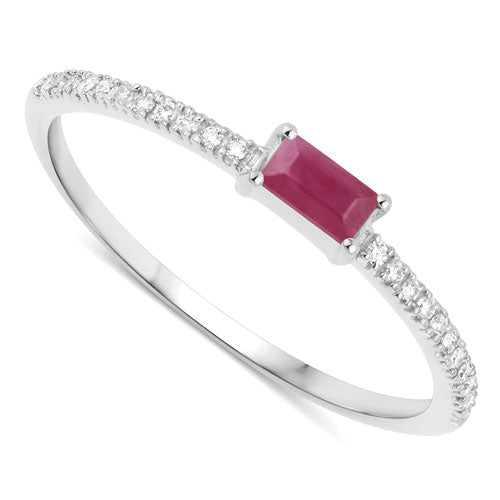 Anillo de oro blanco de 14 quilates con rubí auténtico de 0,22 quilates y diamante blanco