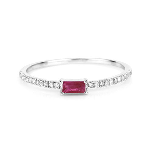 Anillo de oro blanco de 14 quilates con rubí auténtico de 0,22 quilates y diamante blanco