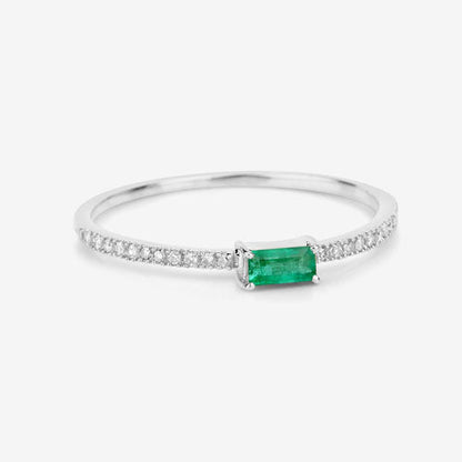 Anillo de oro blanco de 14K con esmeralda zambiana auténtica de 0,18 quilates y diamantes blancos