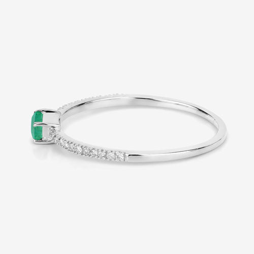 Anillo de oro blanco de 14K con esmeralda zambiana auténtica de 0,18 quilates y diamantes blancos