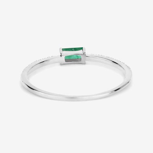 Anillo de oro blanco de 14K con esmeralda zambiana auténtica de 0,18 quilates y diamantes blancos