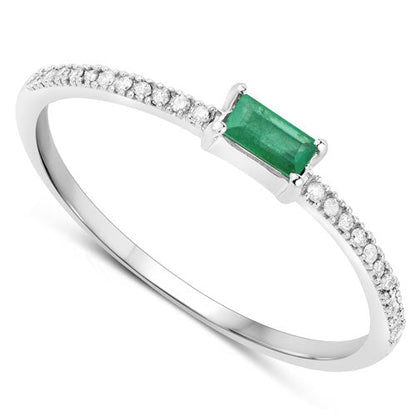 Anillo de oro blanco de 14K con esmeralda zambiana auténtica de 0,18 quilates y diamantes blancos