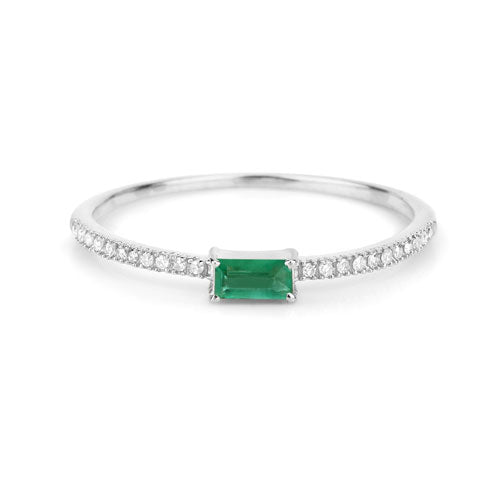 Anillo de oro blanco de 14K con esmeralda zambiana auténtica de 0,18 quilates y diamantes blancos