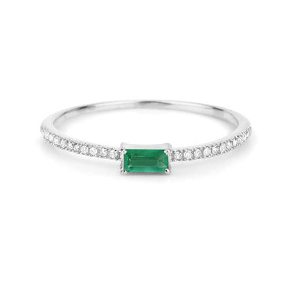 Anillo de oro blanco de 14K con esmeralda zambiana auténtica de 0,18 quilates y diamantes blancos