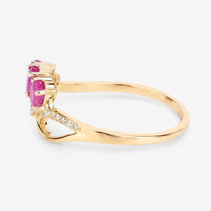 Anillo de oro amarillo de 14K con rubí genuino de 0.71 quilates y diamantes blancos
