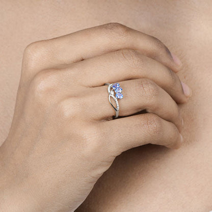 0.56 Carat Genuine Tanzanite and White Diamond 14K White Gold Ring